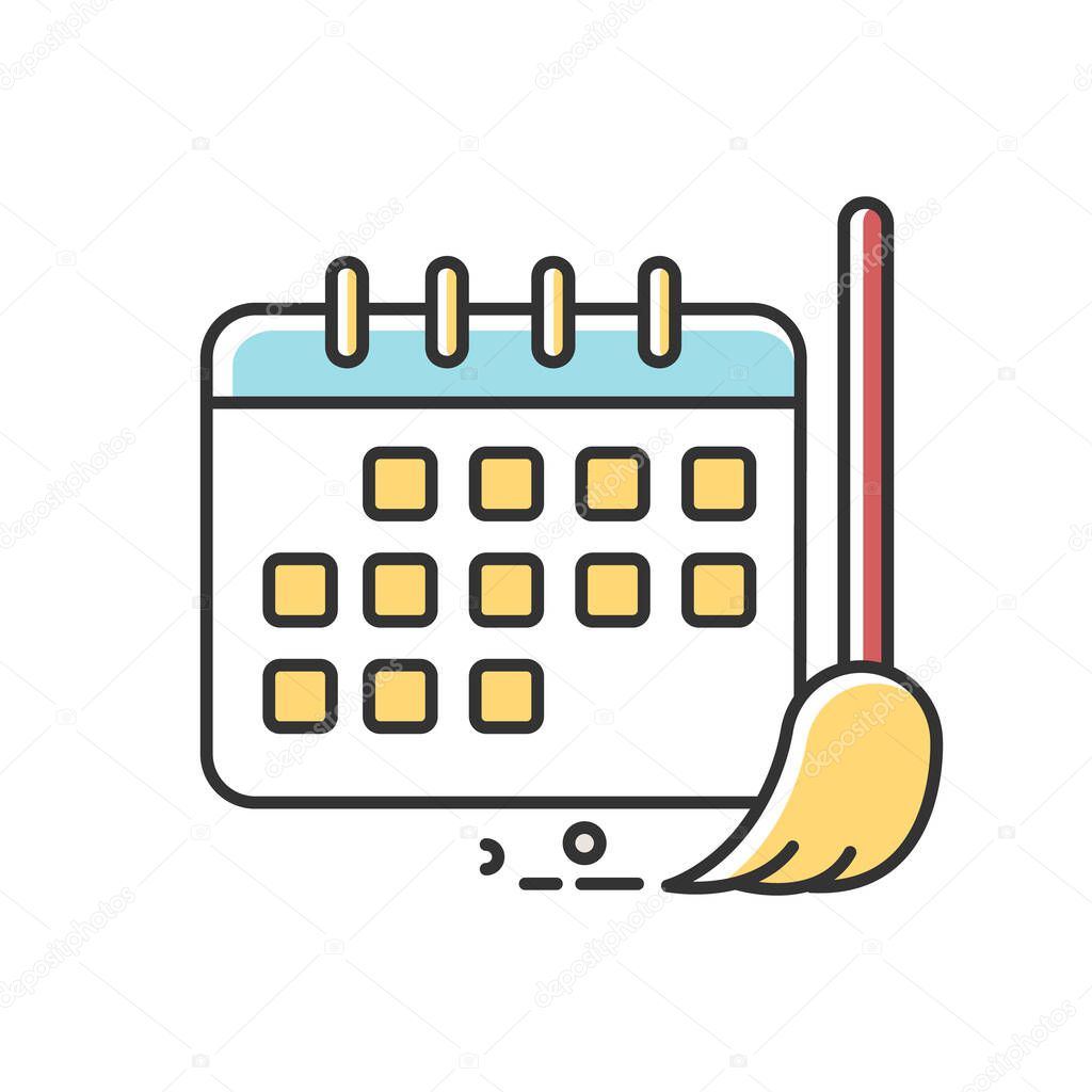 Cleaning schedule RGB color icon. Household chores. Plan, calendar. Cleanliness control. Keeping house clean. Tidy environment. Regular routine tasks. Isolated vector illustration