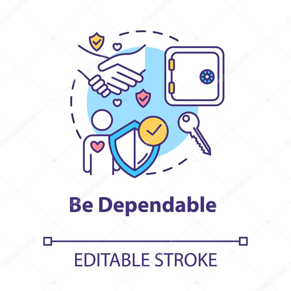 Be dependable concept icon. Friendship relationships advices. Being loyal, reliable and trustworthy friend idea thin line illustration. Vector isolated outline RGB color drawing. Editable stroke
