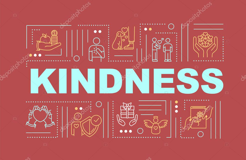 Altruism word concepts banner. Selfless help. Love sharing. Infographics with linear icons on red background. Volunteering and social support. Isolated typography Vector outline RGB color illustration