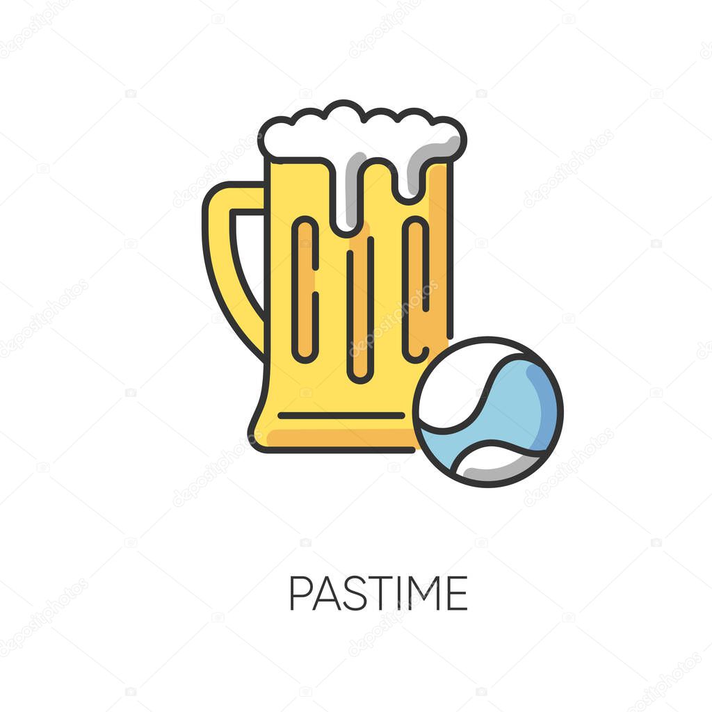 Pastime RGB color icon. Leisure activities, recreation types, healthy and unhealthy hobbies symbol. Sports game accessory and alcohol drink. Tennis ball and beer pint isolated vector illustration