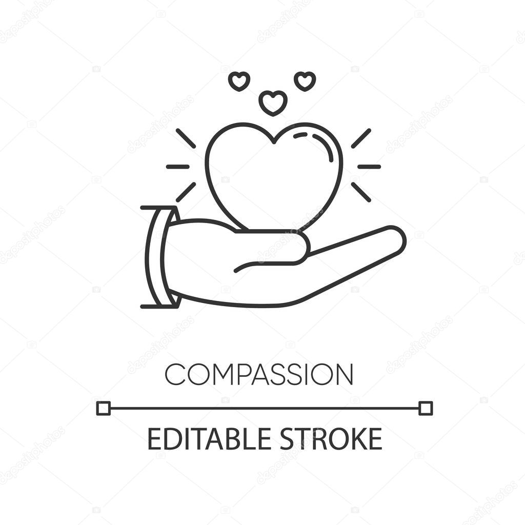 Compassion pixel perfect linear icon. Thin line customizable illustration. Emotional support, friendly sympathy. Empathy, solidarity contour symbol. Vector isolated outline drawing. Editable stroke