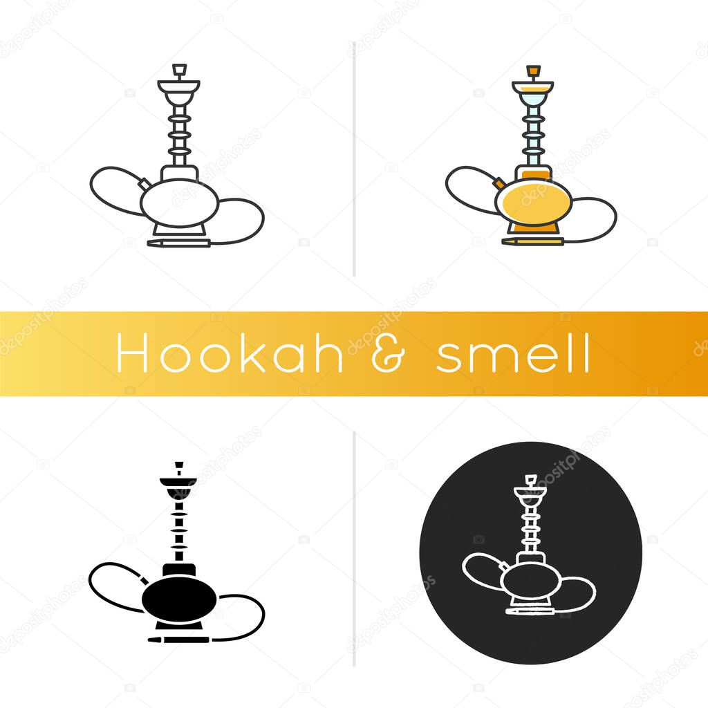 Hookah Icon Sheesha House Nargile Lounge Odor From Pipe Smoking Area Round Bowl Base Accessories For Shisha Oriental Hooka Linear Black And Rgb Color Styles Isolated Vector Illustrations Premium Vector In