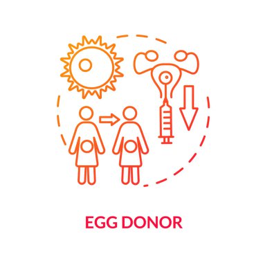 Egg donor red concept icon. Woman fertility. Female infertility treatment. Embryos donation. Reproductive technology idea thin line illustration. Vector isolated outline RGB color drawing clipart