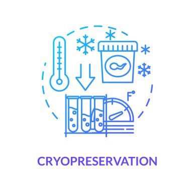 Cryopreservation blue concept icon. Female egg donation. Male reproduction. Sperm donor. Reproductive technology idea thin line illustration. Vector isolated outline RGB color drawing clipart