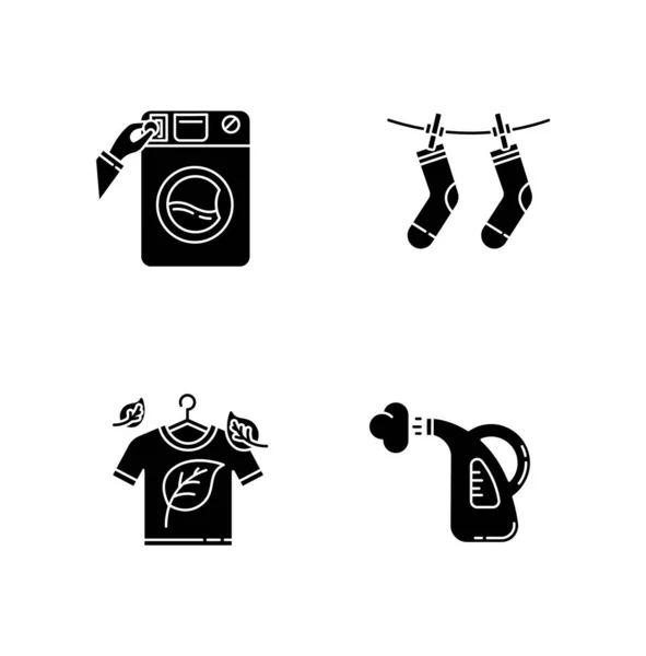Laver Les Vêtements Icônes Glyphe Noir Mis Sur Espace Blanc — Image vectorielle