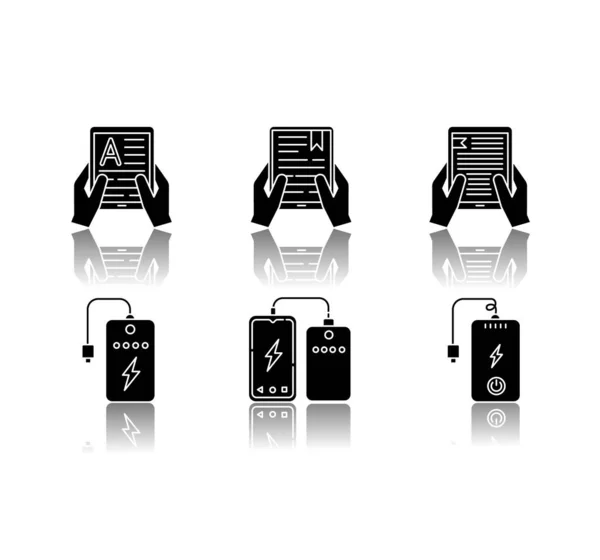 Appareils Électroniques Portables Ombre Portée Icônes Glyphe Noir Ensemble Banque — Image vectorielle