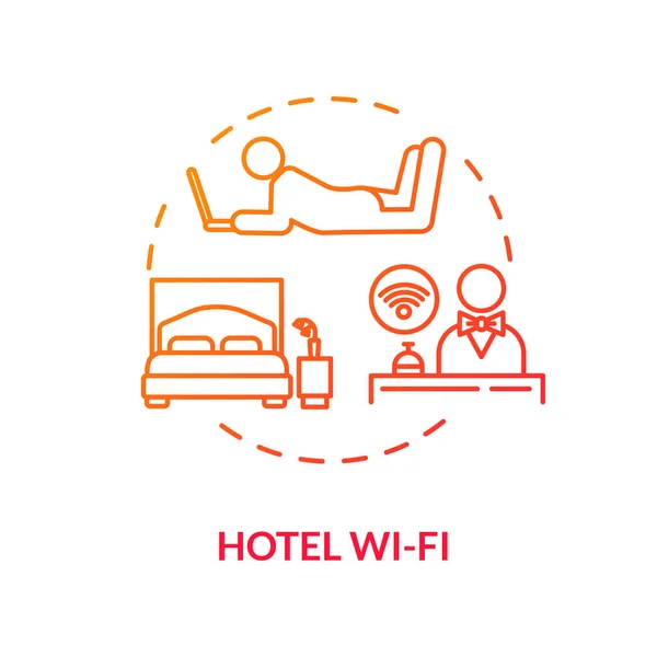 Hotel Icono Concepto Rojo Obtener Señal Habitación Con Ordenador Portátil — Archivo Imágenes Vectoriales