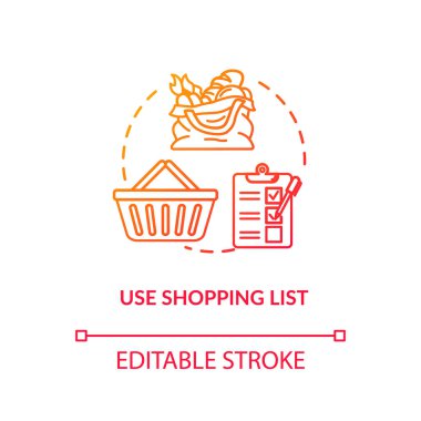 Use shopping list concept icon. Mindful eating, consumerism idea thin line illustration. Avoiding impulse buying, planning purchases. Vector isolated outline RGB color drawing clipart