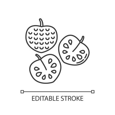 Cherimoya pikseli mükemmel doğrusal simge. Lezzetli kremalı elma. Annona Cherimola. İnce çizgi özelleştirilebilir illüstrasyon. Contour sembolü. Vektör izole çizim. Düzenlenebilir vuruş