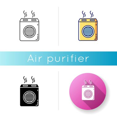 Modern hava filtresi simgesi. Nemlendirici ev aletleri, iyonlaştırıcı, ev hava temizleyici, oda iklim düzenleyici ekipmanlar. Lineer siyah ve Rgb renk tarzları. İzole vektör çizimleri