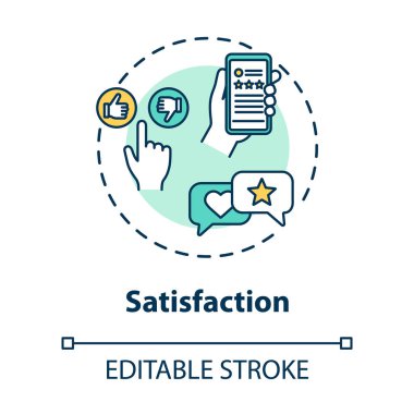 Tatmin konsepti ikonu. Sosyal onay oranları, marka güvenilirliği fikri ince çizgi çizimi. Seyirci alımı ve müşteri sadakati. Vektör izole edilmiş Rgb çizimi. Düzenlenebilir vuruş