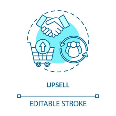 Upsell konsept ikonu. Ürünlerin ticari değerini artırmak, satış kar büyüme fikri ince çizgi çizimi. Başarılı pazarlama stratejisi. Vektör izole edilmiş Rgb çizimi. Düzenlenebilir vuruş