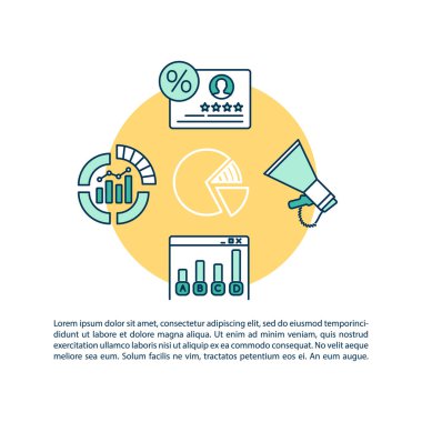 Metinli pazar analizi kavramı simgesi. Sadık müşteriler ediniliyor Sayfa vektör şablonu. Marka etkisi ve güvenilirlik. Broşür, dergi, kitapçık tasarım ögesi doğrusal çizimler