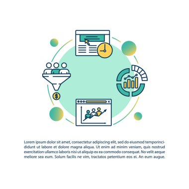 Dönüşüm hunisi konsept simgesi ile metin. Ziyaretçi çekimleri. Sayfa vektör şablonu. Artan satış analizi. Broşür, dergi, kitapçık tasarım ögesi doğrusal çizimler