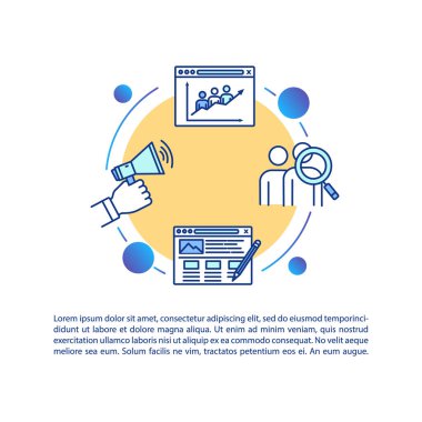 Metinli dış pazarlama konsepti simgesi. Potansiyel müşteri tanımlaması Ppt sayfa vektör şablonu. Ziyaretçileri cezbediyor. Broşür, dergi, kitapçık tasarım ögesi doğrusal çizimler