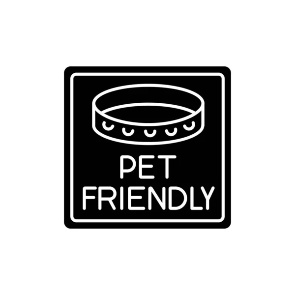 宠物友好的区域标志着黑色的字形图标 允许带项圈的家畜 猫狗欢迎 允许在公共场合 白色空间上的轮廓符号 矢量孤立的说明 — 图库矢量图片