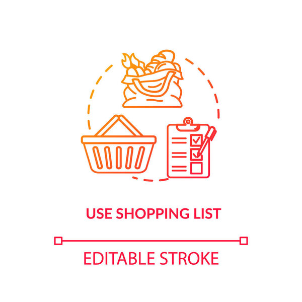 Use shopping list concept icon. Mindful eating, consumerism idea thin line illustration. Avoiding impulse buying, planning purchases. Vector isolated outline RGB color drawing