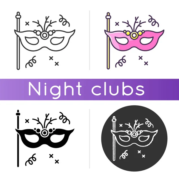 Masquerade mask icon. Linear black and RGB color styles. Theme party, fashionable celebration event. Luxurious recreation. Elegant masque, costume accessory isolated vector illustrations
