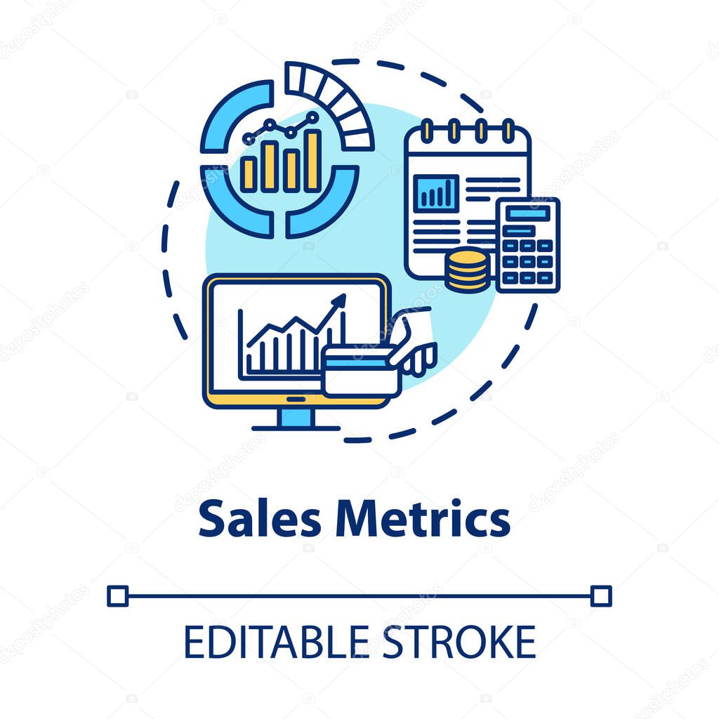 Sales metrics concept icon. Statistical analysis, analytical marketing research. Business profit rates idea thin line illustration. Vector isolated outline RGB color drawing. Editable stroke