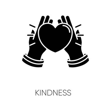 Nezaket simgesi. Duygusal yakınlık, sevgi ve destek, beyaz uzayda arkadaşlık silueti sembolü. Gönüllü yardım, hayır işi. Elleri kalp vektörü ile izole edilmiş.