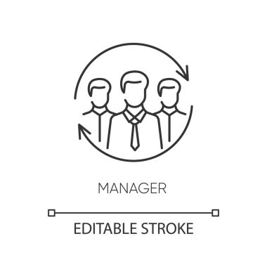 Yönetici piksel mükemmel doğrusal simge. İnce çizgi özelleştirilebilir illüstrasyon. İş organizasyonu, kurumsal yönetim sembolü. Vektör izole çizim. Düzenlenebilir vuruş