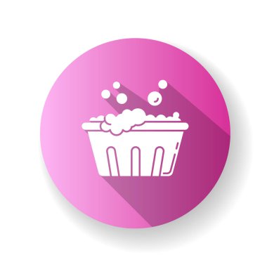 El yıkama mor düz tasarım uzun gölge simgesi. Çamaşır yıkama, lavaboyu köpükle yıkama, el yıkama. Hassas kumaş yıkama, leke çıkarma, giysi bakımı. Siluet Rgb renk çizimi