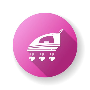 Mor düz dizayn, uzun gölge sembolü ütüleniyor. Çamaşır servisi, flatiron, kumaş bakımı. Buharlı yumuşatıcı demir, ev aletleri, elektrikli manuel makine. Siluet Rgb renk çizimi