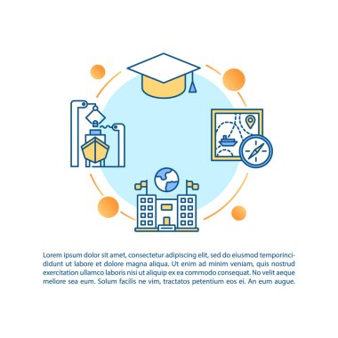 Metinli denizcilik mühendisliği konsepti ikonu. Denizcilik uzmanlığına çalış. Akademik diploma. PPT sayfa vektör şablonu. Broşür, dergi, kitapçık tasarım ögesi doğrusal çizimler