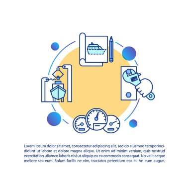 Yazılı donanma mimari konsepti simgesi. Tekne inşaatı. Gemi inşaatı. Su aracı bakımı. PPT sayfa vektör şablonu. Broşür, dergi, kitapçık tasarım ögesi doğrusal çizimler