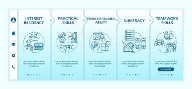 Denizci mühendislik yetenekleri vektör şablonunda. Yumuşak becerileri çözmede sorun var. Profesyonel teknisyen. Simgeli ilgili mobil web sitesi. Web sayfası basamak ekranları. RGB renk kavramı