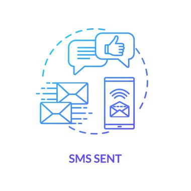 SMS mavi konsept simgesi gönderdi. Posta kutusundaki mektup. Cep telefonu ekranı. Mesajlarla sohbet et. İnternet erişimi. Dolaşan fikir ince çizgi çizimi. Vektör izole edilmiş RGB renk çizimi
