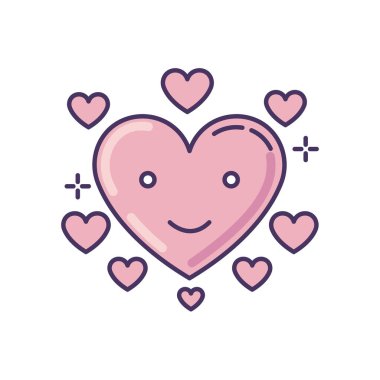 Kalp Pembe Rgb renk simgesi. Mutlu emoji. Romantik ifade. Flört havasında. Şefkat göstergesi. Sevgililer günü. Şirin bir yüz. Sosyal medya özetleri için flört sembolü. İzole vektör illüstrasyonu