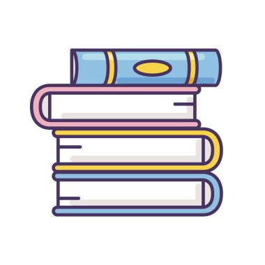 Kitap yığını Rgb renk simgesi. Bir yığın ciltli ders kitabı. Okul ödevi. Kişisel eğitim ve bilgi. Öğret ve çalış. Kitapçı tabelası. Kütüphane koleksiyonu. İzole vektör illüstrasyonu