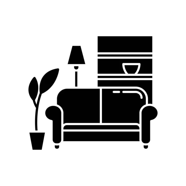 Wohnungseinrichtung Schwarze Glyphen Ikone Wohnzimmermöbel Gemütliches Zuhause Couch Platz Für — Stockvektor