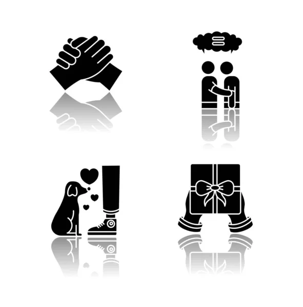 Friendly Bonds Drop Shadow Black Glyph Icons Set Strong Emotional — Stock Vector