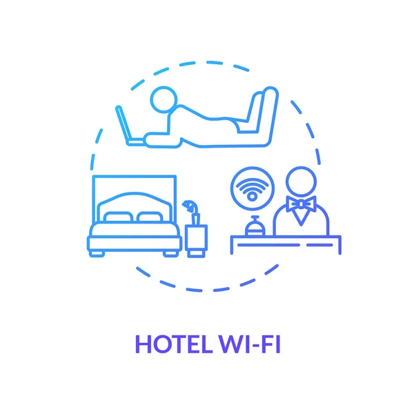 Hotel Icono Concepto Azul Obtener Señal Del Apartamento Con Ordenador — Archivo Imágenes Vectoriales