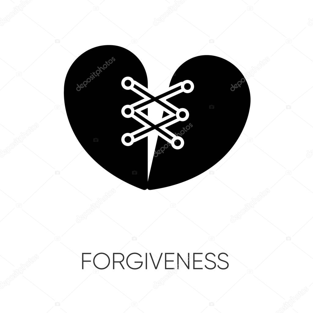 Forgiveness black glyph icon. Strong interpersonal connection, emotional affection, friendship silhouette symbol on white space. Overcoming resentment, negative emotions. vector isolated illustration