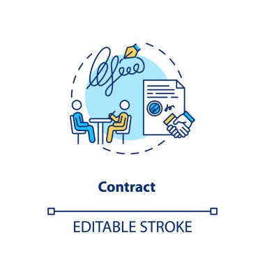 İş sözleşmesi imzalama konsepti. Yaratıcı kısa fikir ince çizgi çizimi. Yaratıcı ajans çalışanları yasal zorunluluk. Vektör izole edilmiş RGB renk çizimi. Düzenlenebilir vuruş
