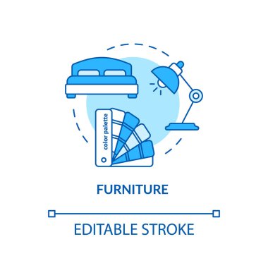 Oda dekorasyonu stüdyo konsepti ikonu. Mobilya yapımı ince çizgi çizimi. İç malzemeler tasarım ve üretim. Vektör izole edilmiş RGB renk çizimi. Düzenlenebilir vuruş