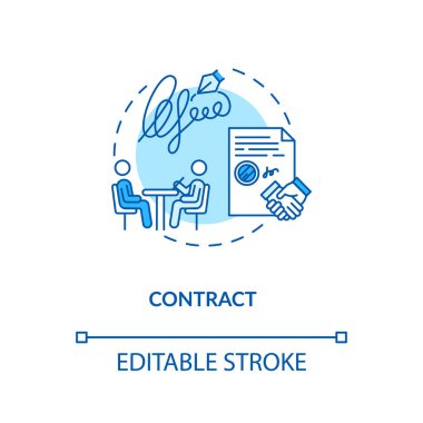 Sözleşme imzalama konsepti simgesi. Yaratıcı özet, iş sözleşmesi fikri ince çizgi çizimi. Yaratıcı ajans çalışanlarının yasal yükümlülükleri. Vektör izole edilmiş RGB renk çizimi. Düzenlenebilir vuruş