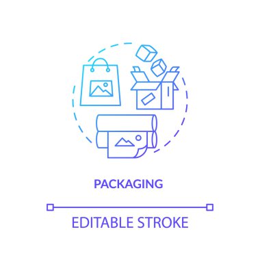 Paket, hediye paketi tasarım stüdyo konsepti ikonu. Kağıt kaplama fikri ince çizgiler çiziyor. Çevre dostu çanta ve karton kutu imalatı. Vektör izole edilmiş RGB renk çizimi