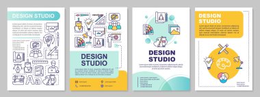 Stüdyo broşürü tasarla. Yaratıcı ajans. Sanatçı ofisi. Broşür, broşür, broşür baskısı, doğrusal simgelerle kaplama tasarımı. Dergiler için vektör planları, yıllık raporlar, reklam posterleri
