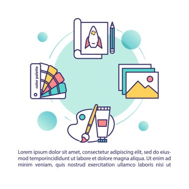 Metinli yaratıcı proje konsepti simgesi geliştiriliyor. Tasarım ajansı. Dekoratif sanat eserleri. PPT sayfa vektör şablonu. Broşür, dergi, kitapçık tasarım ögesi doğrusal çizimler