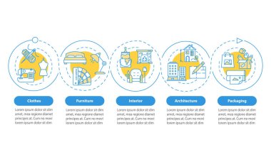 Yaratıcı ajans vektör bilgi şablonu yazar. Dekorasyon tasarım unsurları. Veri görselleştirmesi 5 adımda. Zaman çizelgesi. Doğrusal simgelerle çalışma akışı düzeni