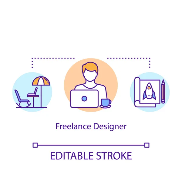 Икона Дизайнера Фрилансера Дистанционная Работа Удаленная Идея Занятости Тонкая Линия — стоковый вектор