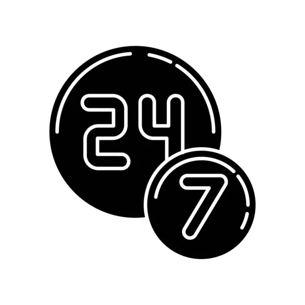 Circle Badge Black Glyph Icon Twenty Four Seven Hours Sign — Stock Vector