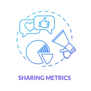 Metrik konsept simgesi paylaşılıyor. Viral internet reklam stratejisi, sosyal medya pazarlama fikri ince çizgi çizimi. SMM yönetimi. Vektör izole edilmiş RGB renk çizimi