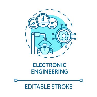 Elektronik mühendisliği turkuaz konsept ikonu. Gemi cihazları bakımı. Gemi makineleri ince çizgi çizimlerini düzeltiyor. Vektör izole edilmiş RGB renk çizimi. Düzenlenebilir vuruş