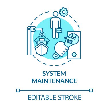 Sistem bakım turkuaz konsept simgesi. Gemi yapım işçisi. Gemi bakım mühendisi. Watercraft fikri ince çizgi çizimi. Vektör izole edilmiş RGB renk çizimi. Düzenlenebilir vuruş