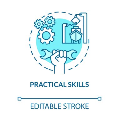 Pratik yetenek turkuvaz konsept ikonu. Teknik bilgi. Gemiler inşa ediyorum. Uzmanlık yeteneği fikri ince çizgi çizimi. Vektör izole edilmiş RGB renk çizimi. Düzenlenebilir vuruş